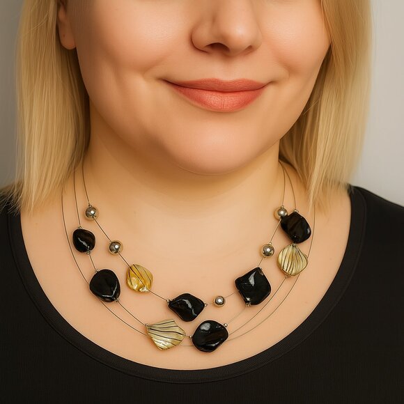 Multi-Strand Silver Colorful Seashell Beads Illusion Necklace - Women's Jewelry - Picture 1 of 8